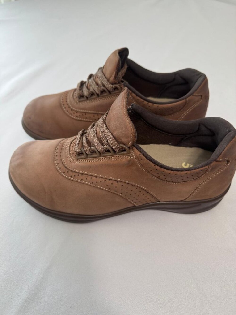 SAS Walk Easy Women Brown Leather Lace Up Walking Shoes Size 8W Made in USA